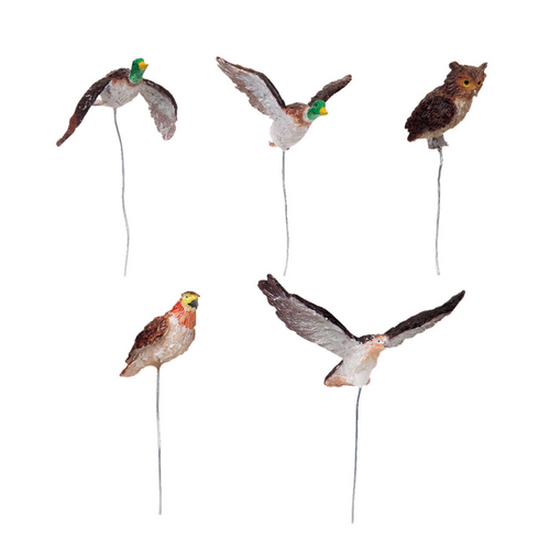 Set of five bird Lemax figurines on white background
