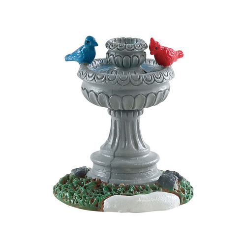 Decorative bird bath figurine with two birds on a white background