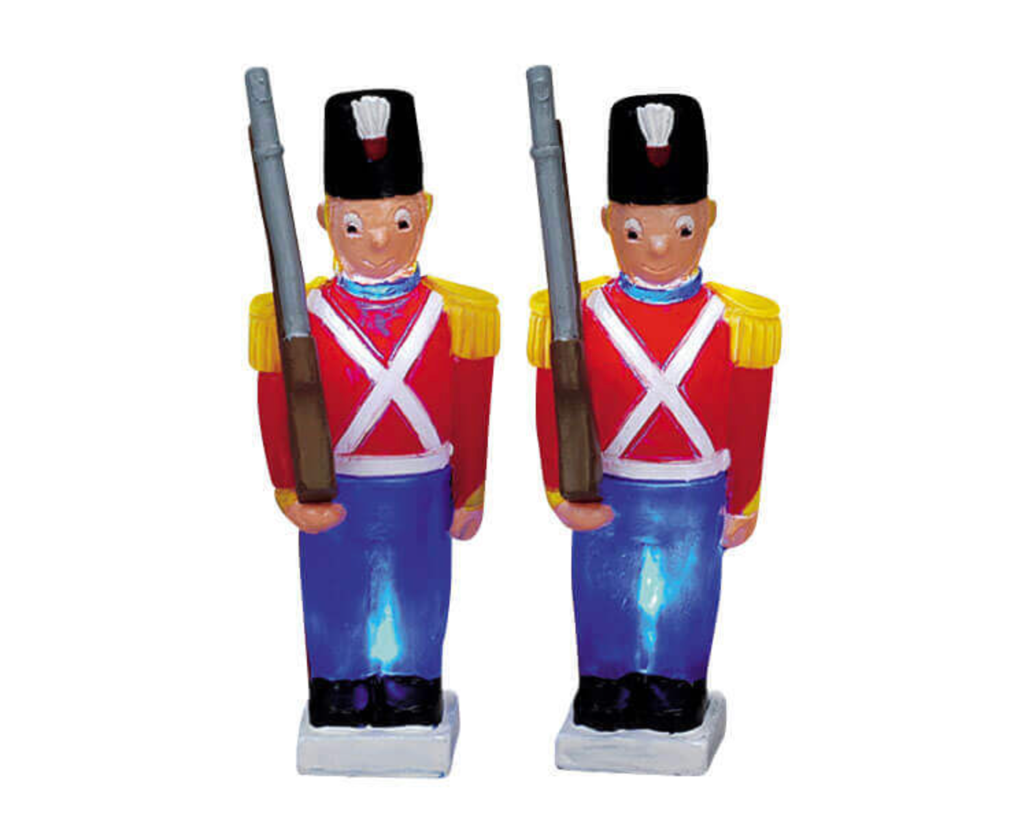 Lemax Two toy soldiers in red uniforms with rifles on a white background
