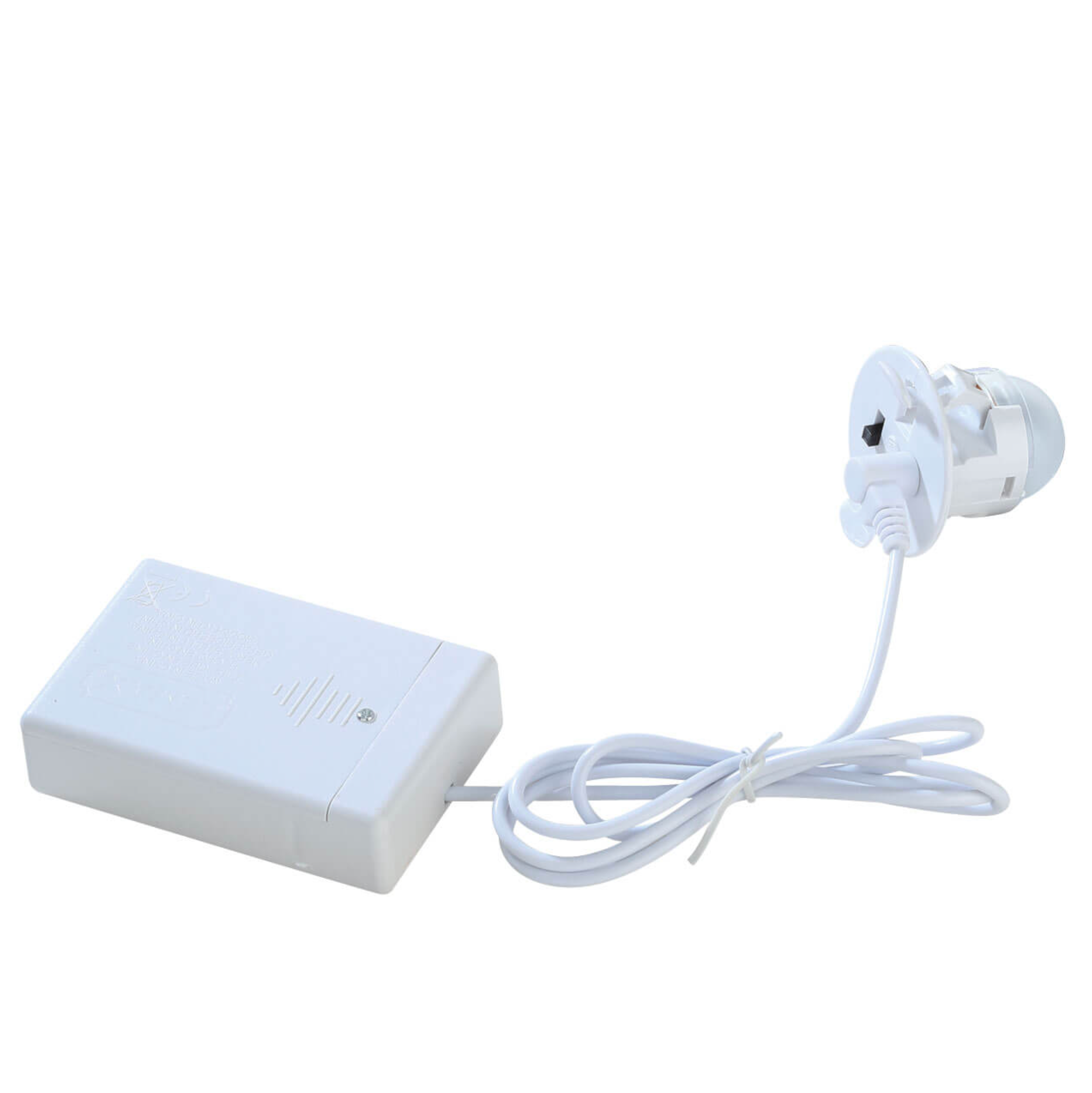 White electronic device with a cable on a white background