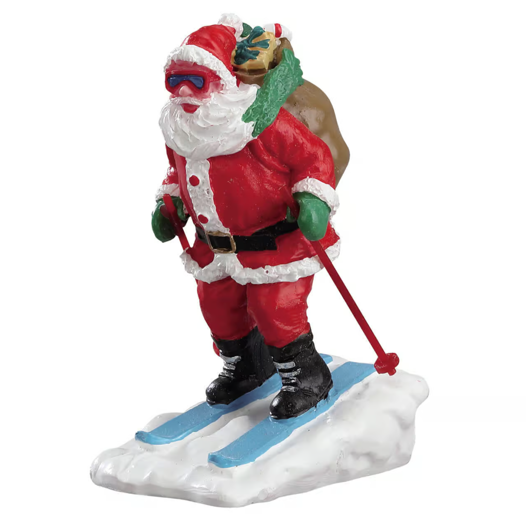 Skiing Santa Claus figurine on a white background