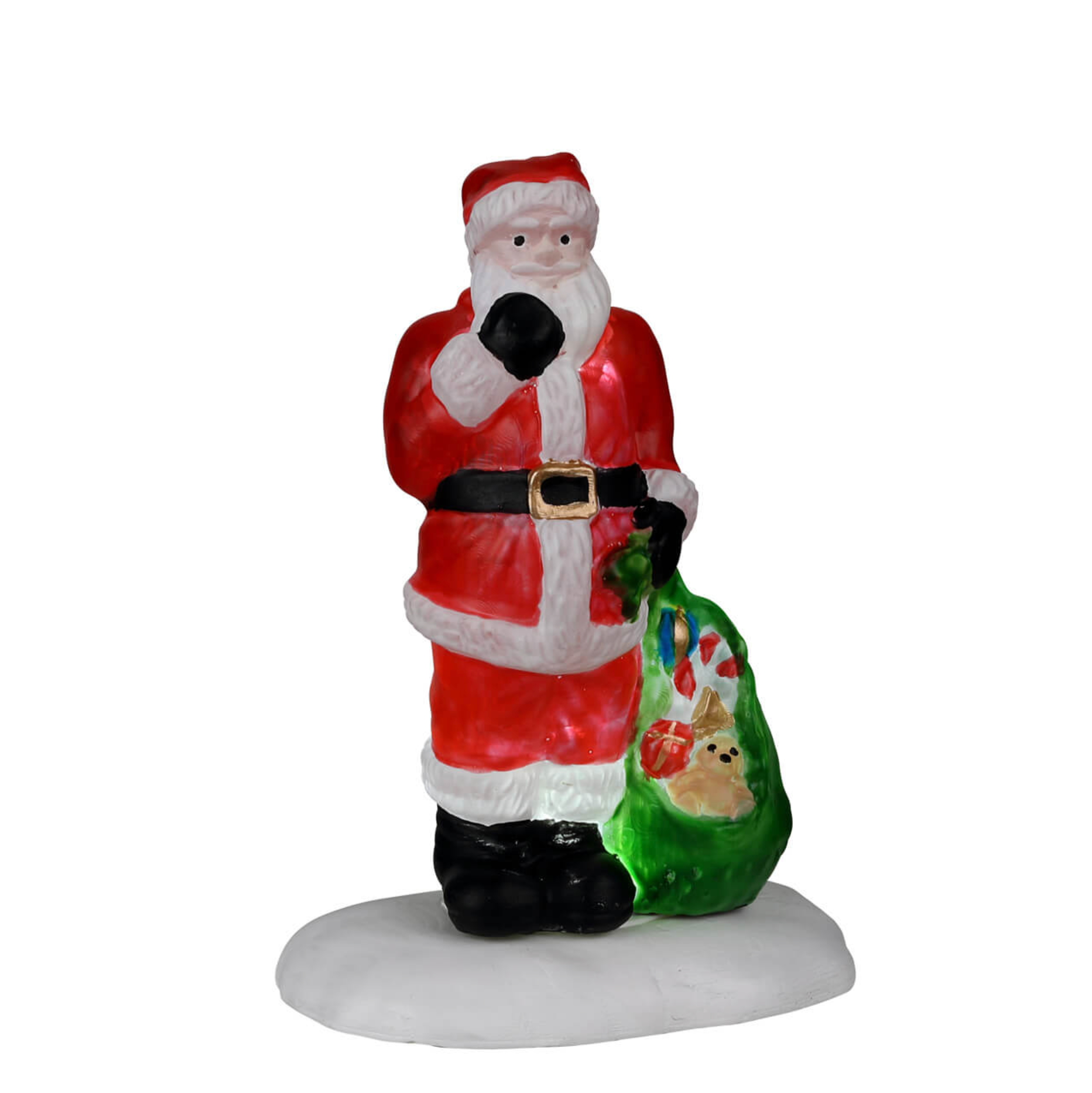 Lemax Santa Claus figurine holding a green sack with toys on a white background