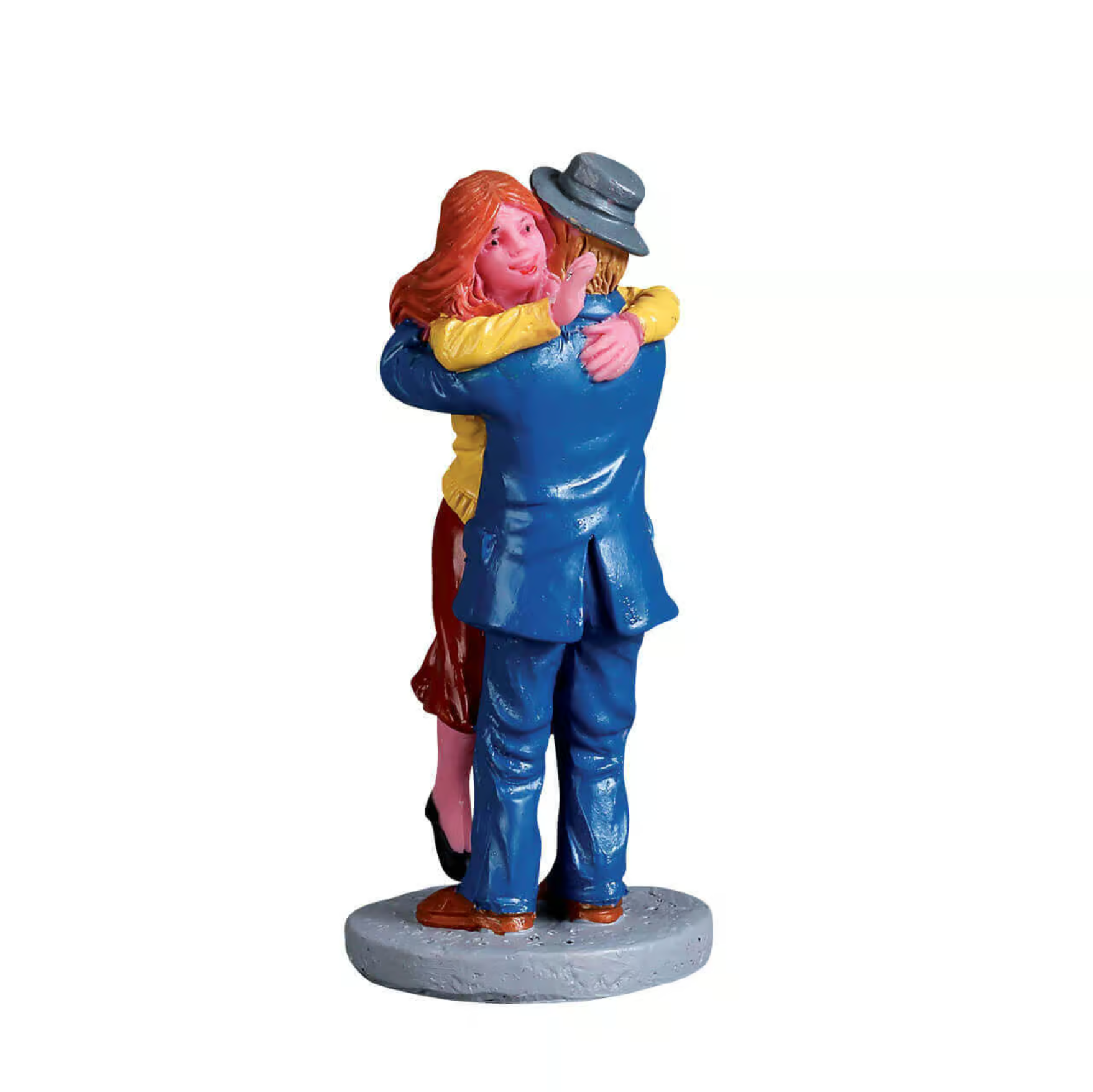 Statue of a couple embracing on a white background