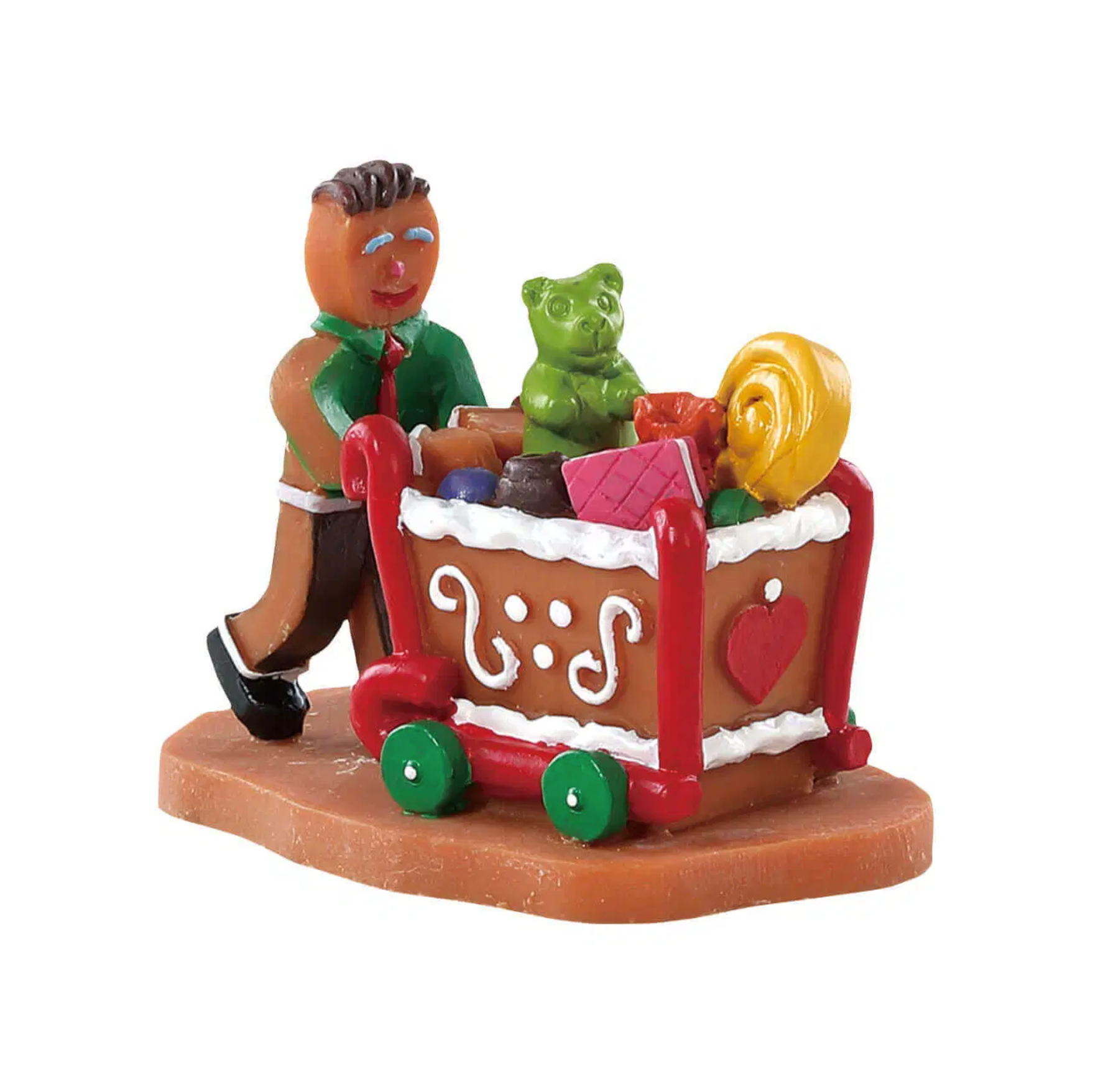 Gingerbread man with a candy cart on a white background