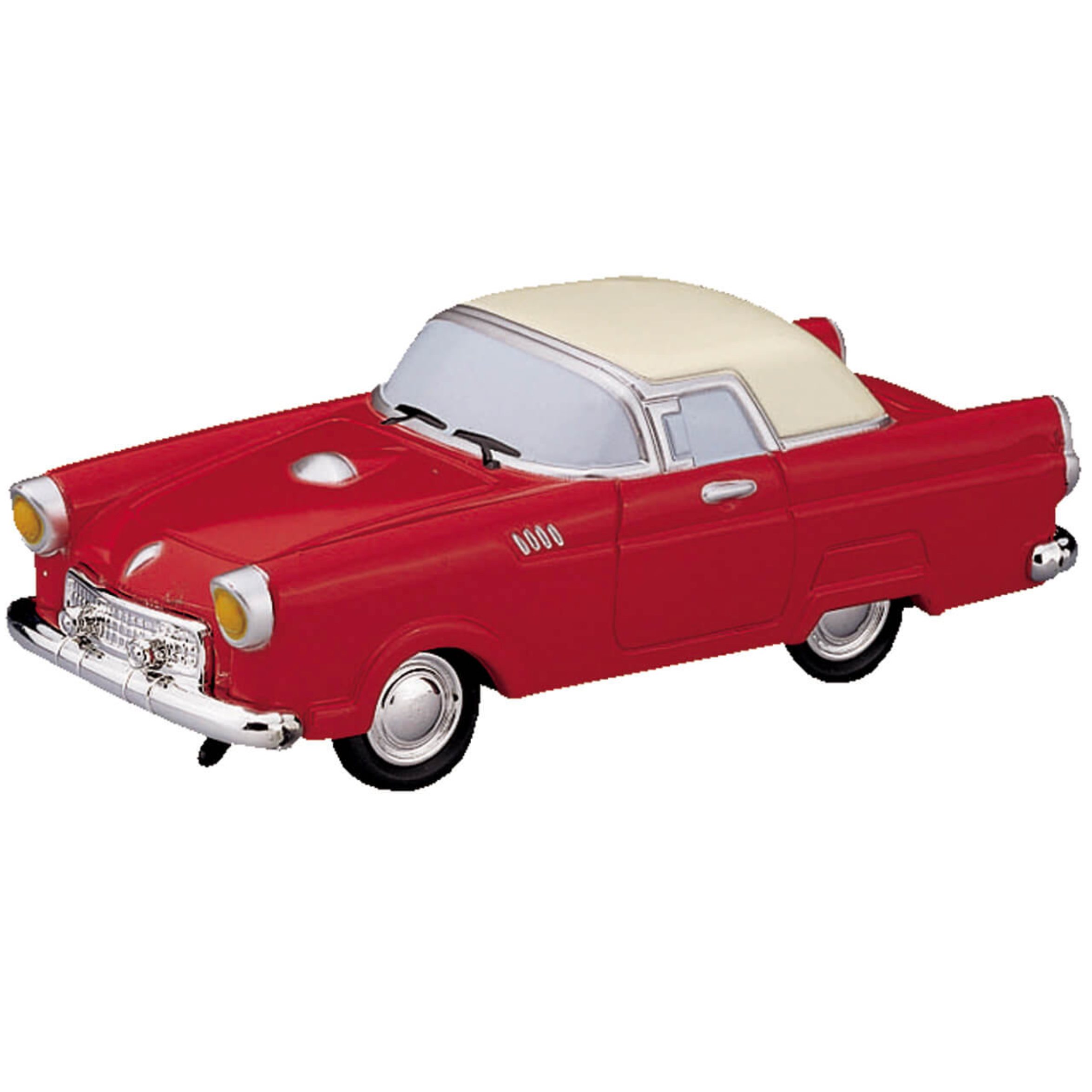 Model of a Lemax red classic car with a white roof on a white background