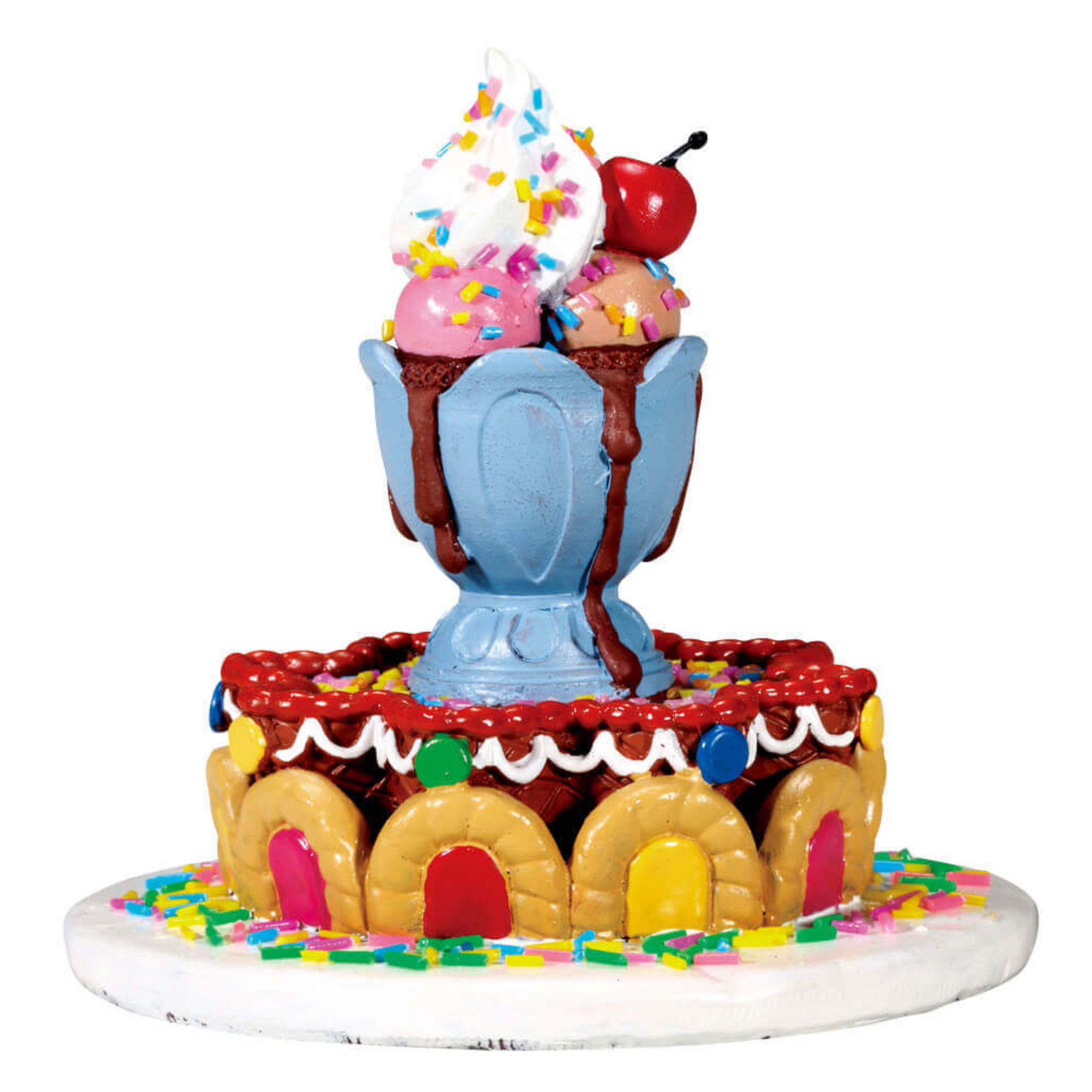 Colorful ice cream fauntain model Lemaxc with ice cream decorations on a white background
